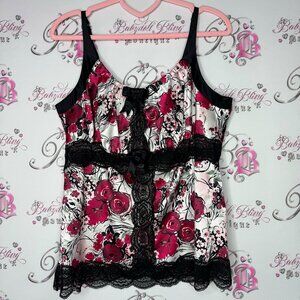 Pleasure state vip tank top shiny silky lace ribbons Floral Lace Trim Cami Top